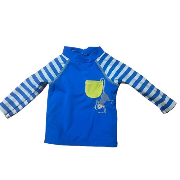 Baby Boden Other - Baby Boden Boys Blue Striped Monkey Rash Guard Long Sleeve Zip Neck 3-6M